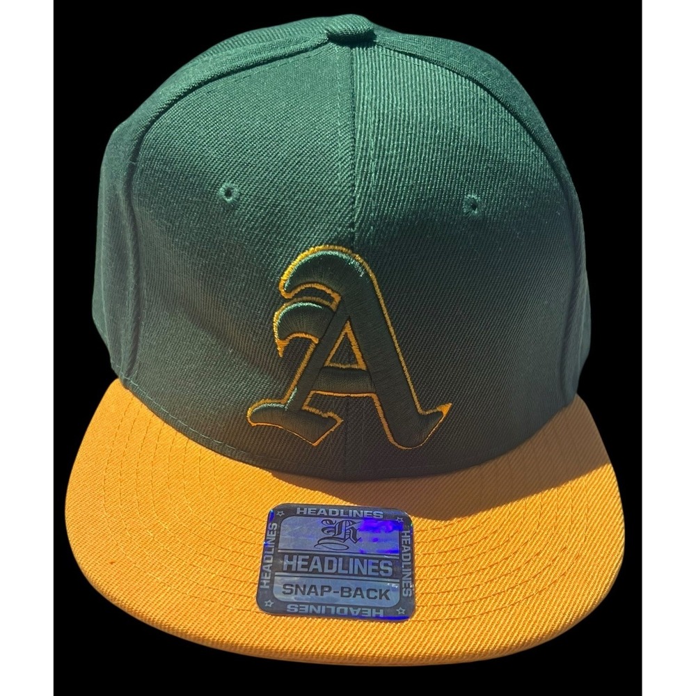 Oakland Athletics Headlines green/yellow SnapBack MLB baseball cap/hat